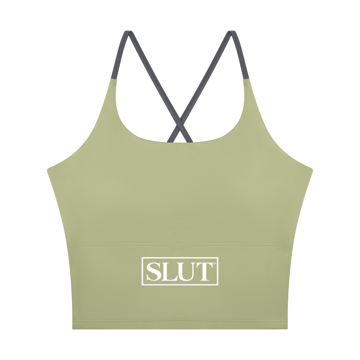 SLUT CROSS\-BACK CROP SPORTS BRA  **STRONG • LIBERATED UNAPOLOGETIC  THRIVING