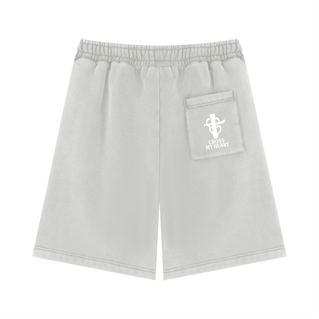 Unisex Vintage Wash cross my heart flag ship Fleece Shorts