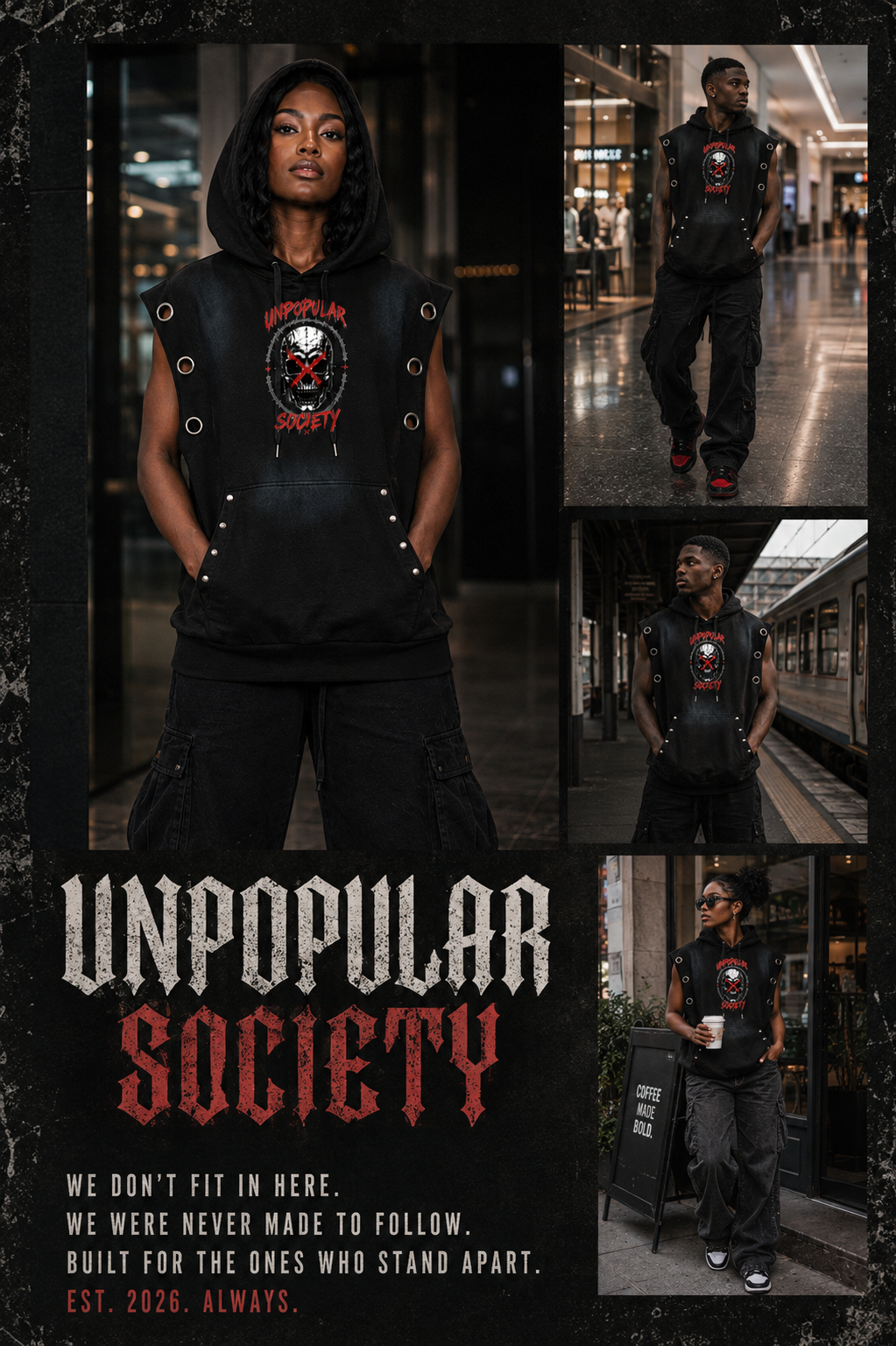 Unpopular society Unisex Vintage Wash Sun Fade Sleeveless Hoodie