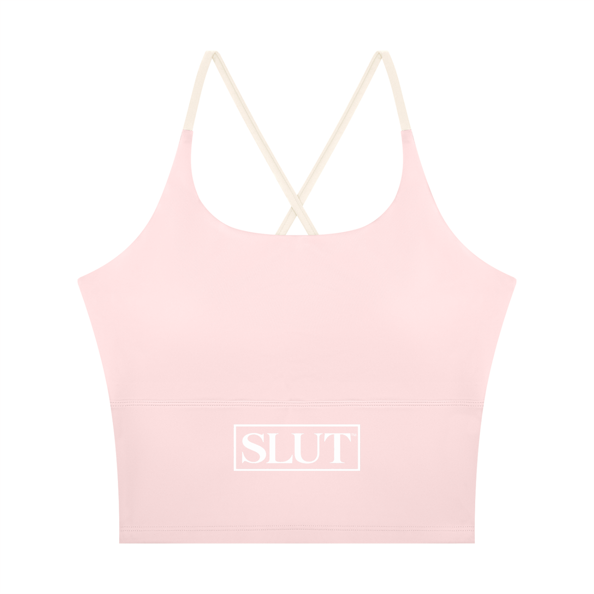 SLUT CROSS\-BACK CROP SPORTS BRA  **STRONG • LIBERATED UNAPOLOGETIC  THRIVING