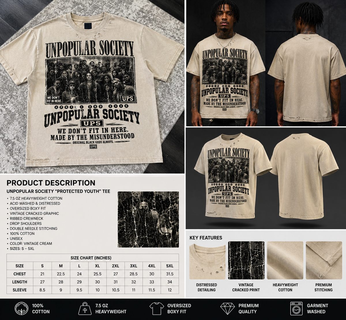 UNPOPULAR SOCIETY™ — “WE DON’T FIT IN HERE” VINTAGE DISTRESSED TEE