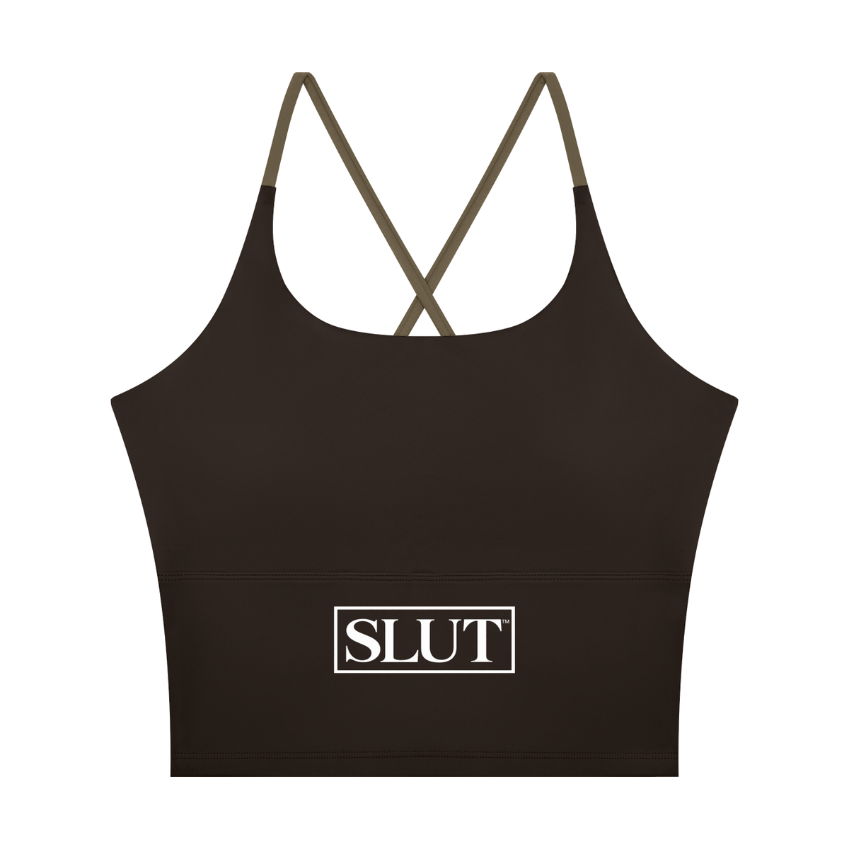 SLUT CROSS\-BACK CROP SPORTS BRA  **STRONG • LIBERATED UNAPOLOGETIC  THRIVING