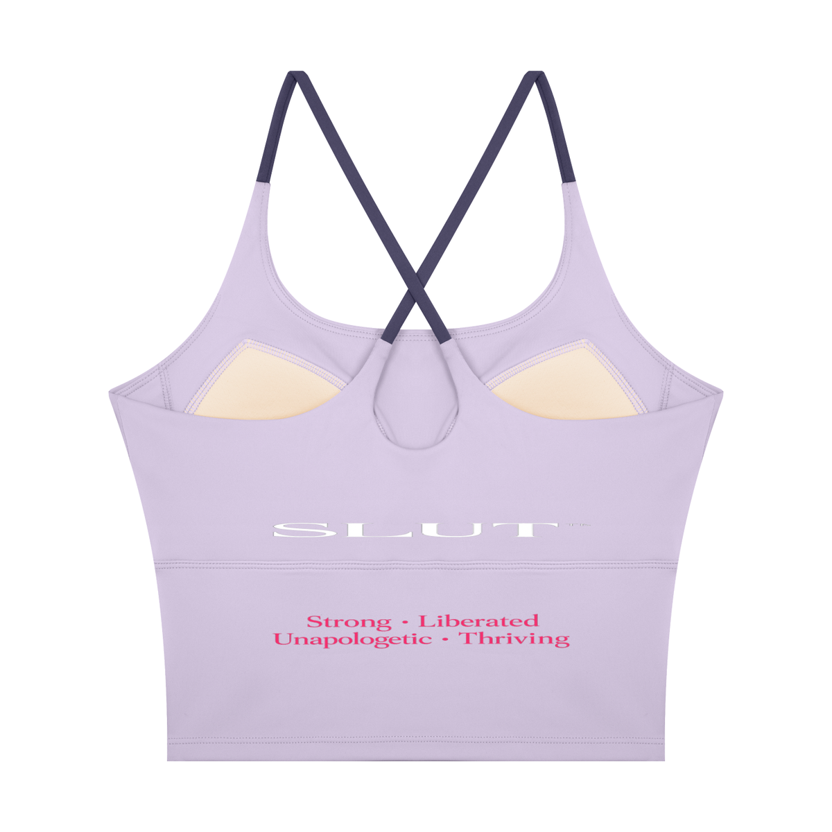 SLUT CROSS\-BACK CROP SPORTS BRA  **STRONG • LIBERATED UNAPOLOGETIC  THRIVING