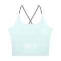 SLUT CROSS\-BACK CROP SPORTS BRA  **STRONG • LIBERATED UNAPOLOGETIC  THRIVING