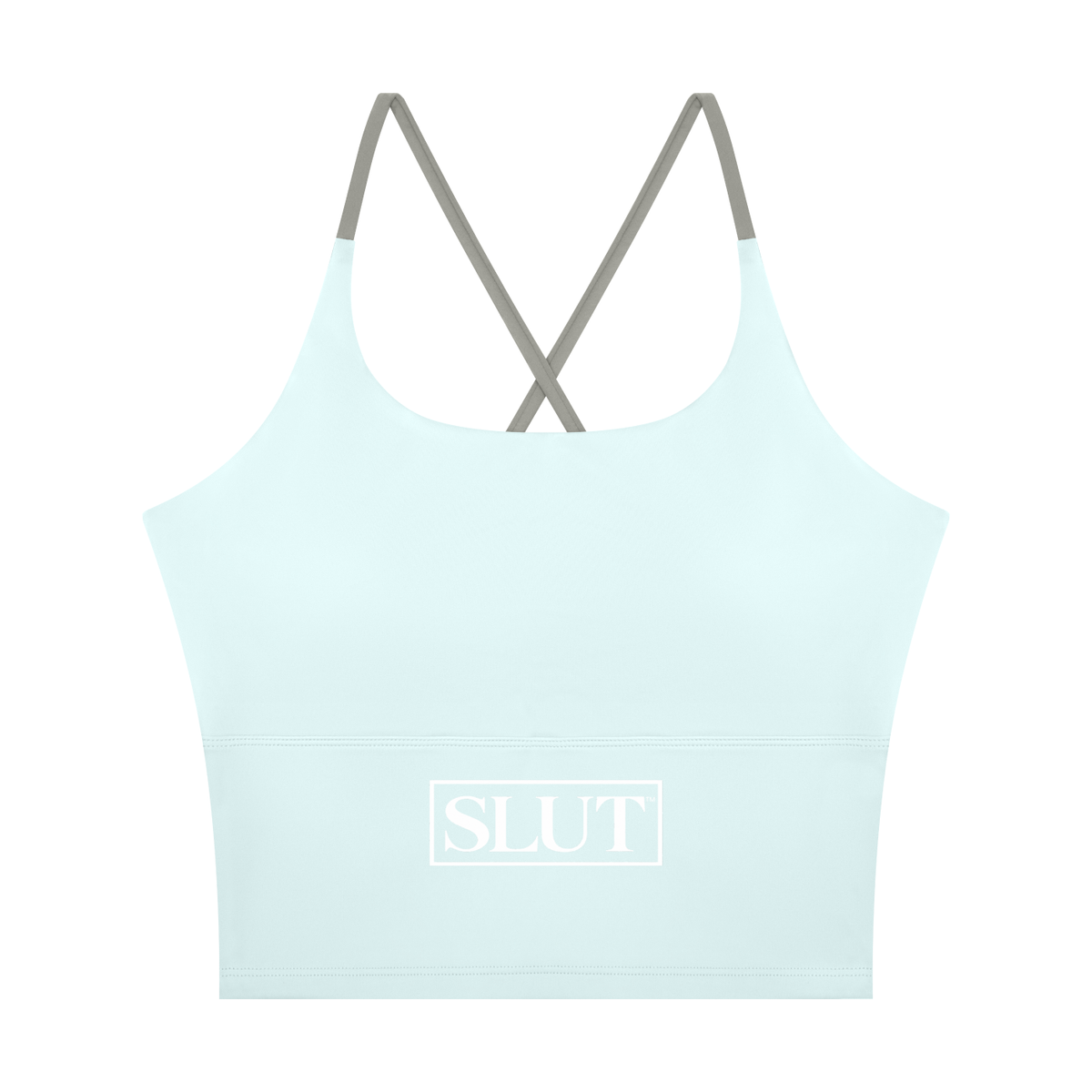 SLUT CROSS\-BACK CROP SPORTS BRA  **STRONG • LIBERATED UNAPOLOGETIC  THRIVING
