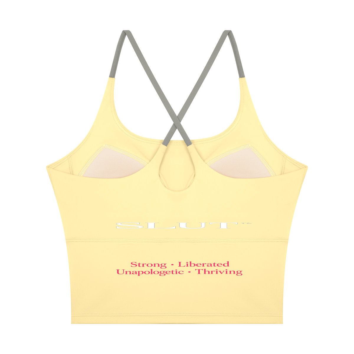 SLUT CROSS\-BACK CROP SPORTS BRA  **STRONG • LIBERATED UNAPOLOGETIC  THRIVING