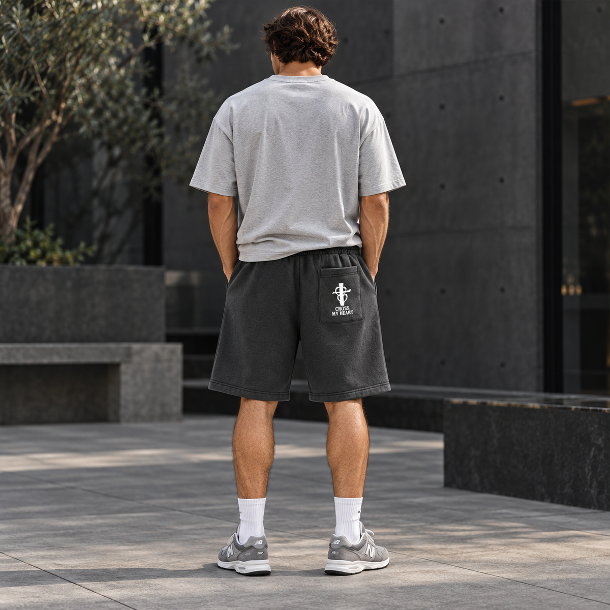Unisex Vintage Wash cross my heart flag ship Fleece Shorts