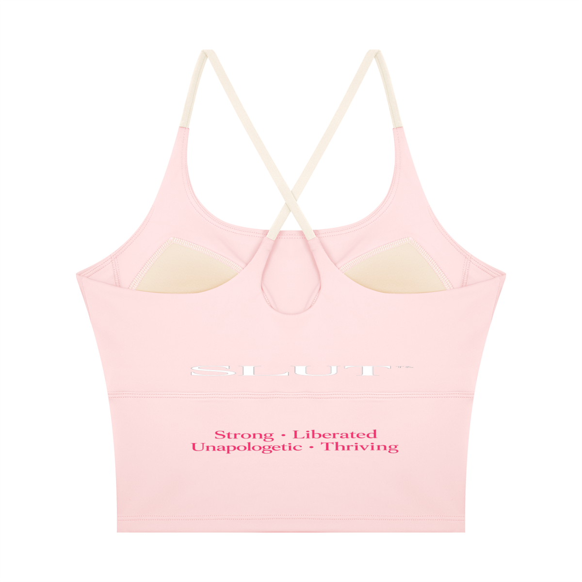 SLUT CROSS\-BACK CROP SPORTS BRA  **STRONG • LIBERATED UNAPOLOGETIC  THRIVING