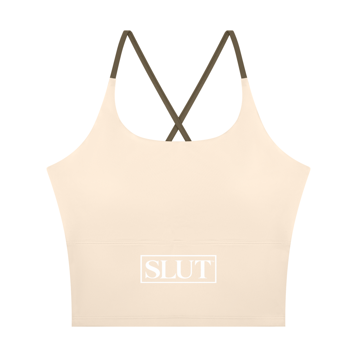 SLUT CROSS\-BACK CROP SPORTS BRA  **STRONG • LIBERATED UNAPOLOGETIC  THRIVING