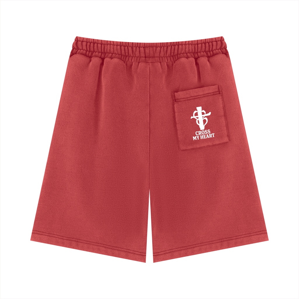 Unisex Vintage Wash cross my heart flag ship Fleece Shorts