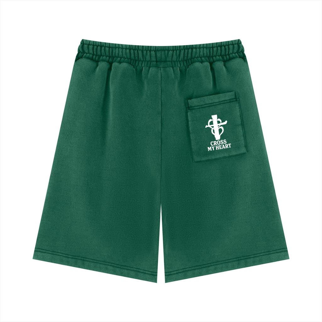Unisex Vintage Wash cross my heart flag ship Fleece Shorts