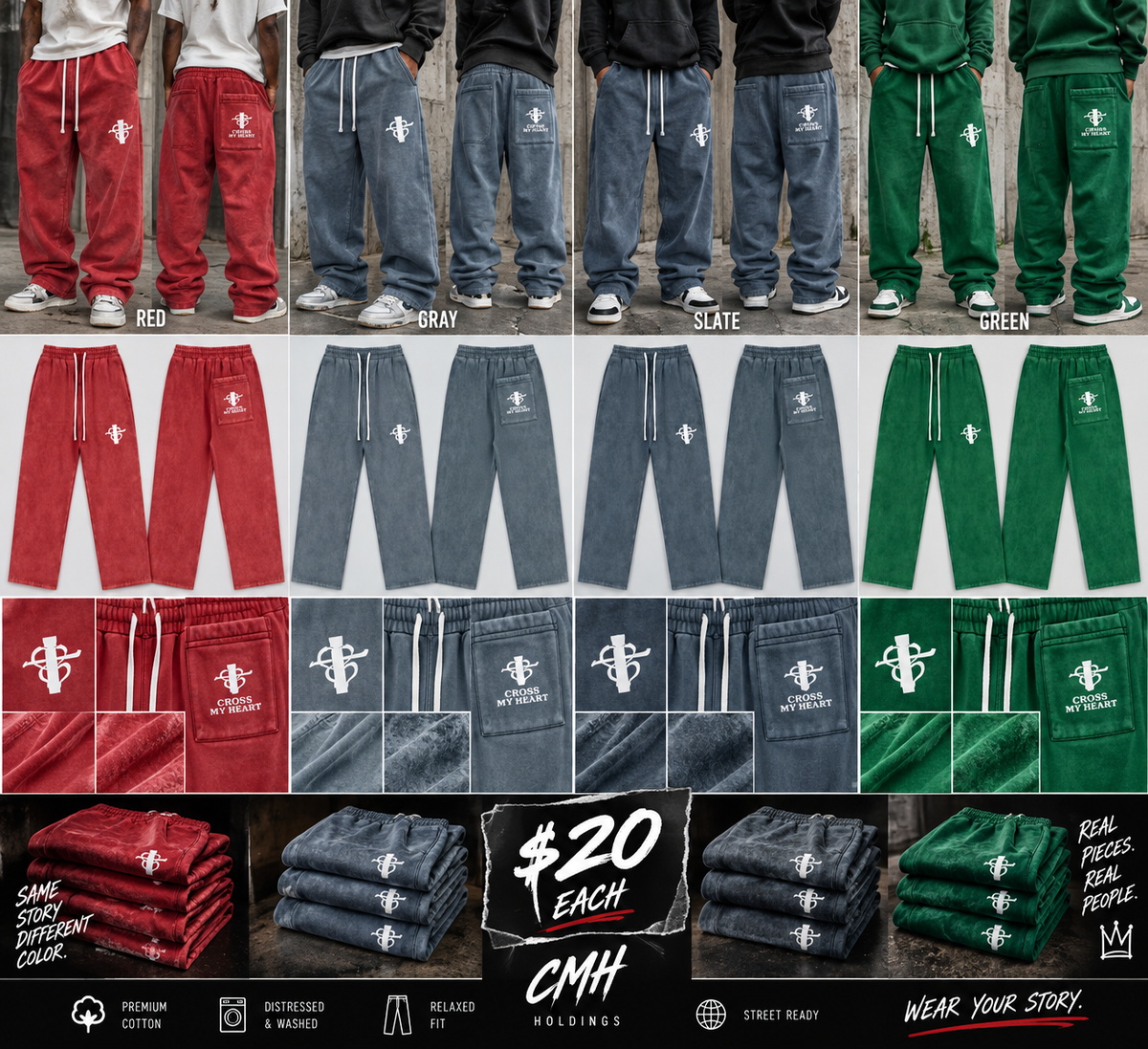 Cross my heart flag ship Unisex Vintage Wash Fleece Sweatpants