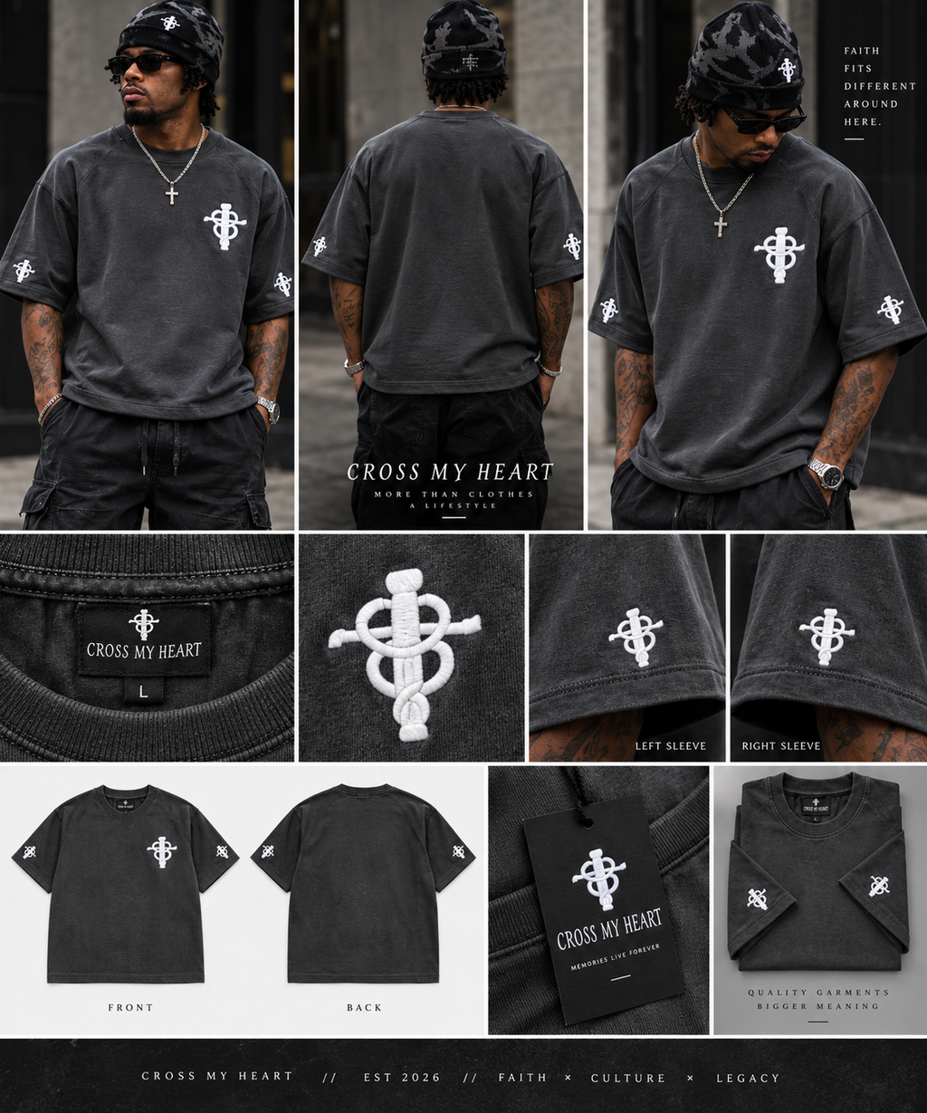Cross My Heart — Charcoal Flagship Oversized Tee