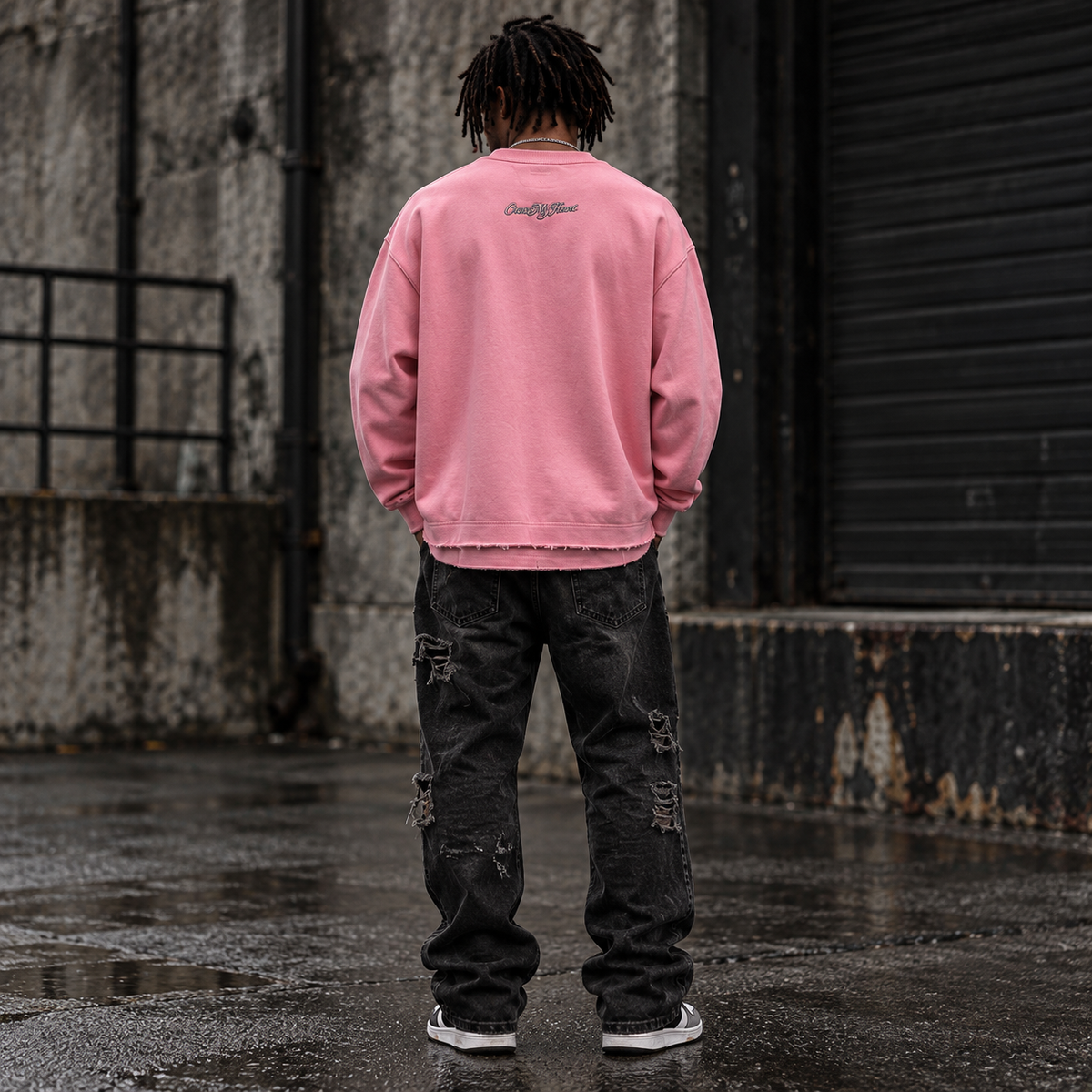 Cross My Heart — Pink Oversized Raw Hem Sweatshirt