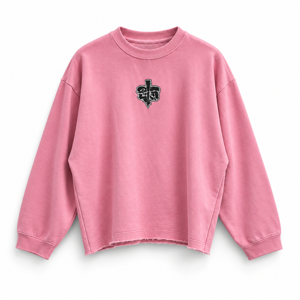 Cross My Heart — Pink Oversized Raw Hem Sweatshirt