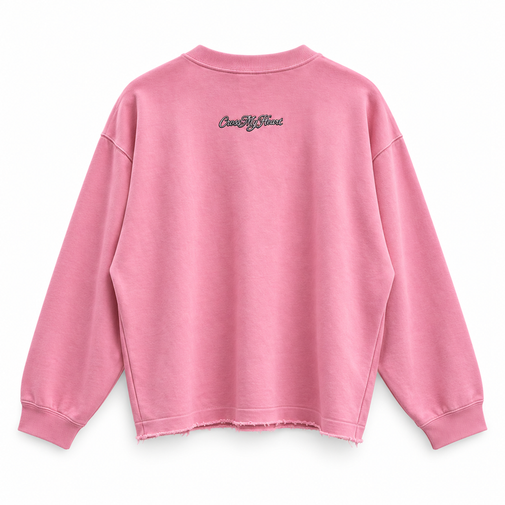Cross My Heart — Pink Oversized Raw Hem Sweatshirt