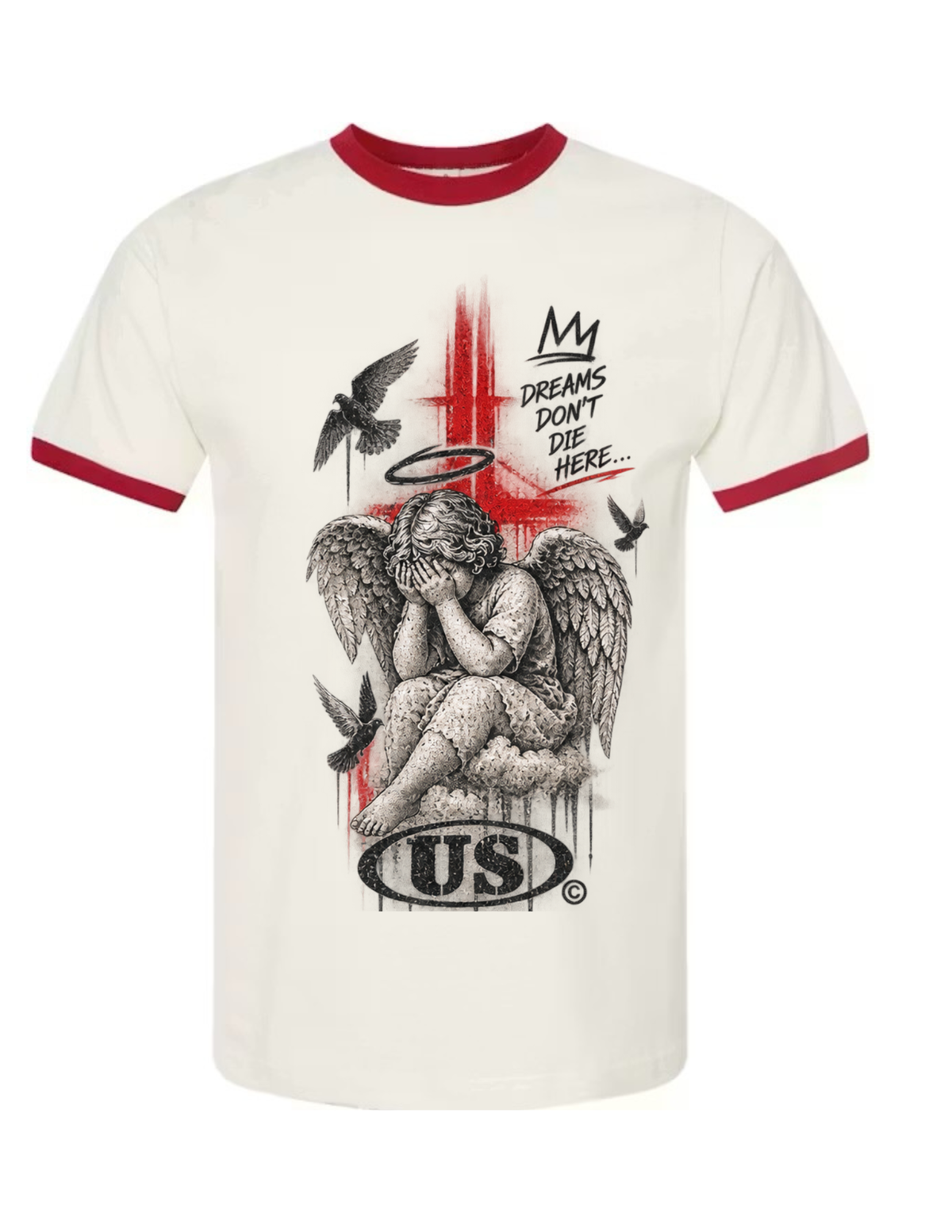 UNPOPULAR SOCIETY™ — “DREAMS DON’T DIE HERE” RINGER TEE