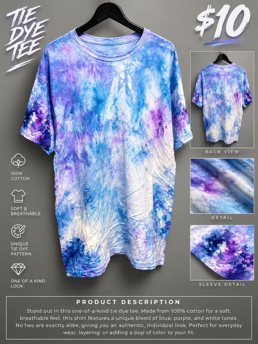Lightweight tie dye tee product details