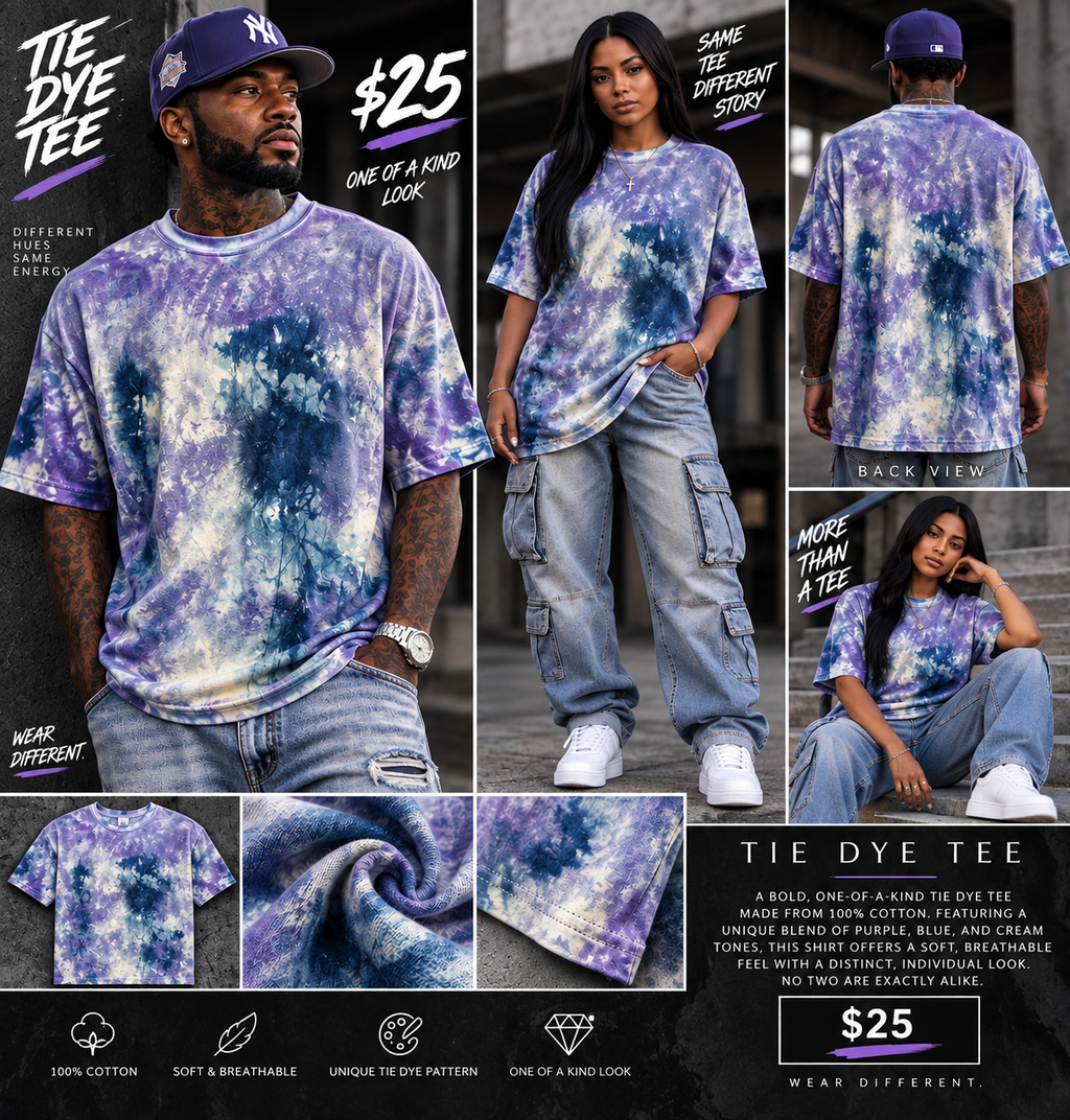 Heavyweight one-of-one tie dye tee model photos - $25