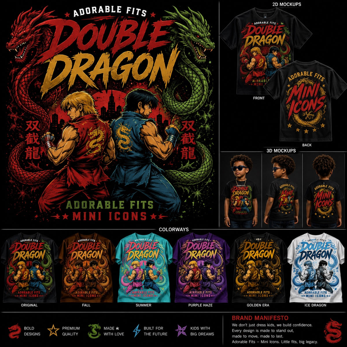 Adorable Fits Double Dragon Mini Icons kids tee