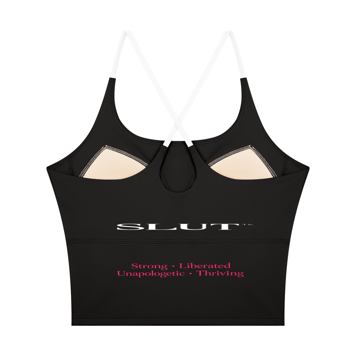 SLUT CROSS\-BACK CROP SPORTS BRA  **STRONG • LIBERATED UNAPOLOGETIC  THRIVING