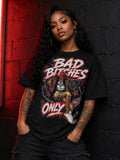 Bad Bitches Only black graphic tee model photo