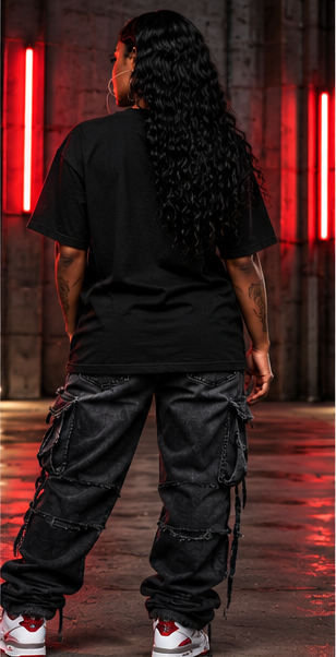 Bad Bitches Only tee female model back view