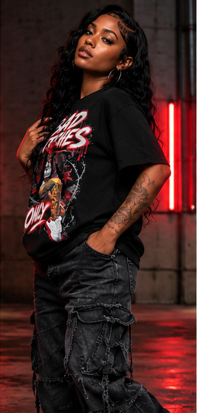 Bad Bitches Only tee female model side view