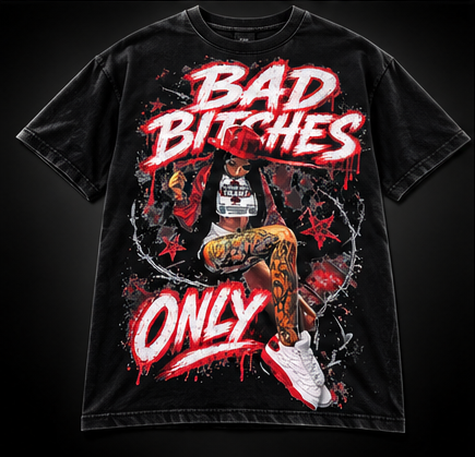 Bad Bitches Only black graphic tee front product view