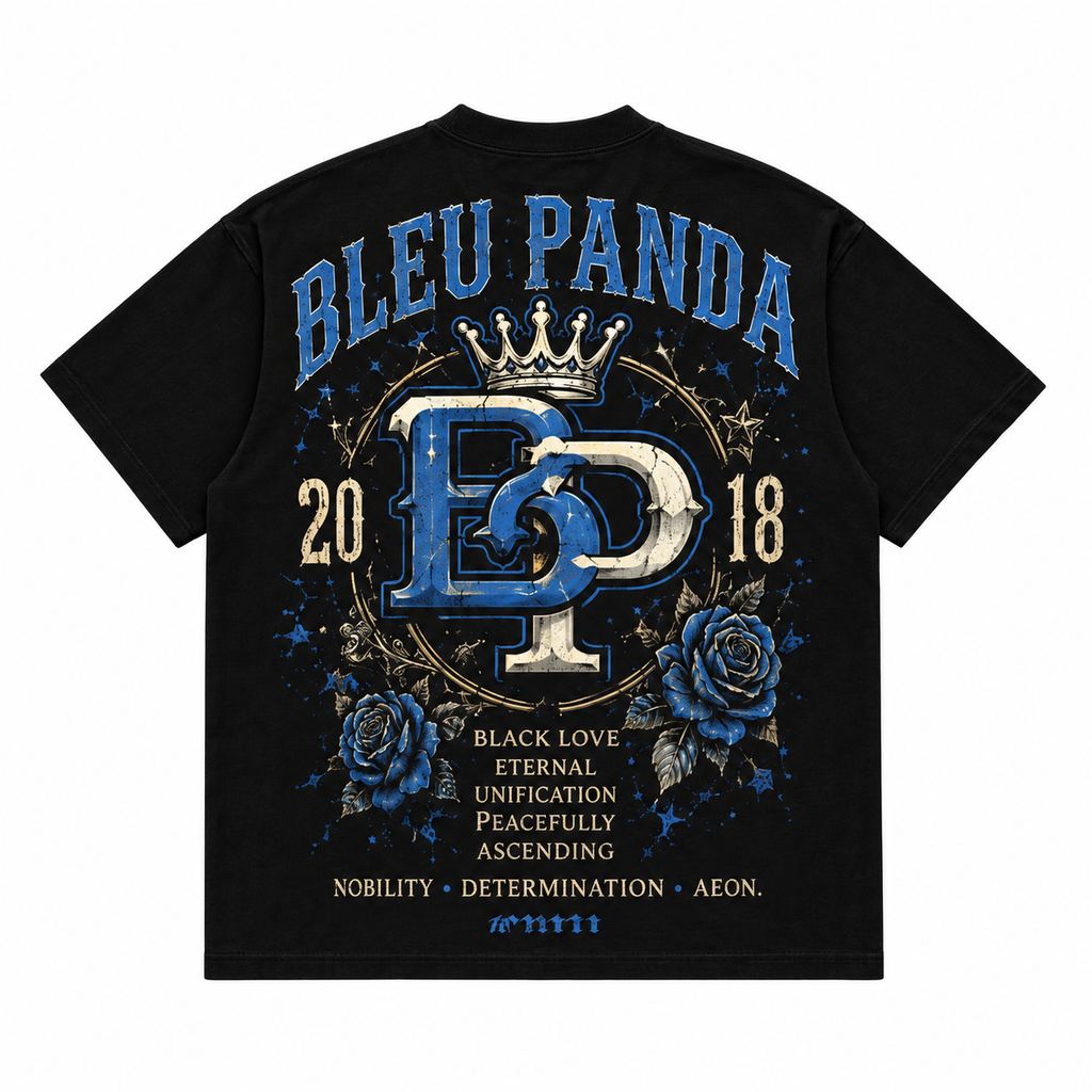 Bleu Panda x Cross My Heart Crowned Legacy black tee back