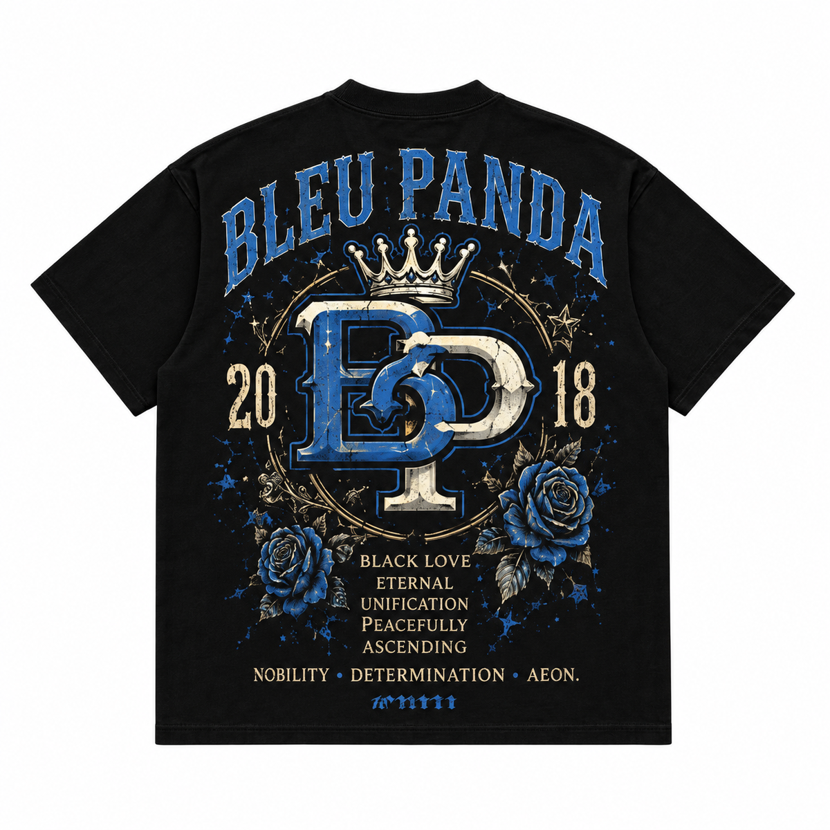 Bleu Panda x Cross My Heart Crowned Legacy black tee back