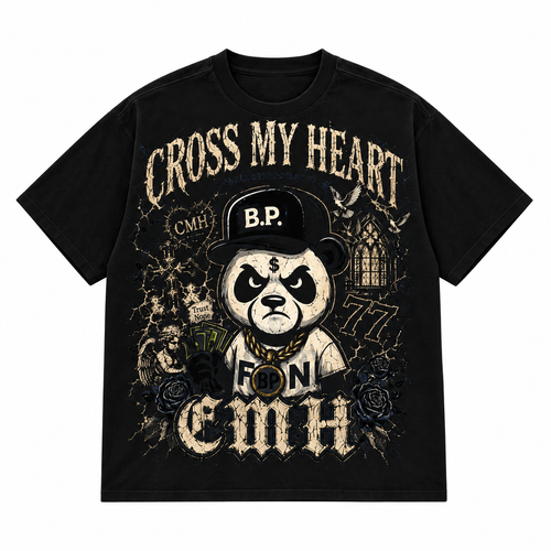 Bleu Panda x Cross My Heart Crowned Legacy black tee front