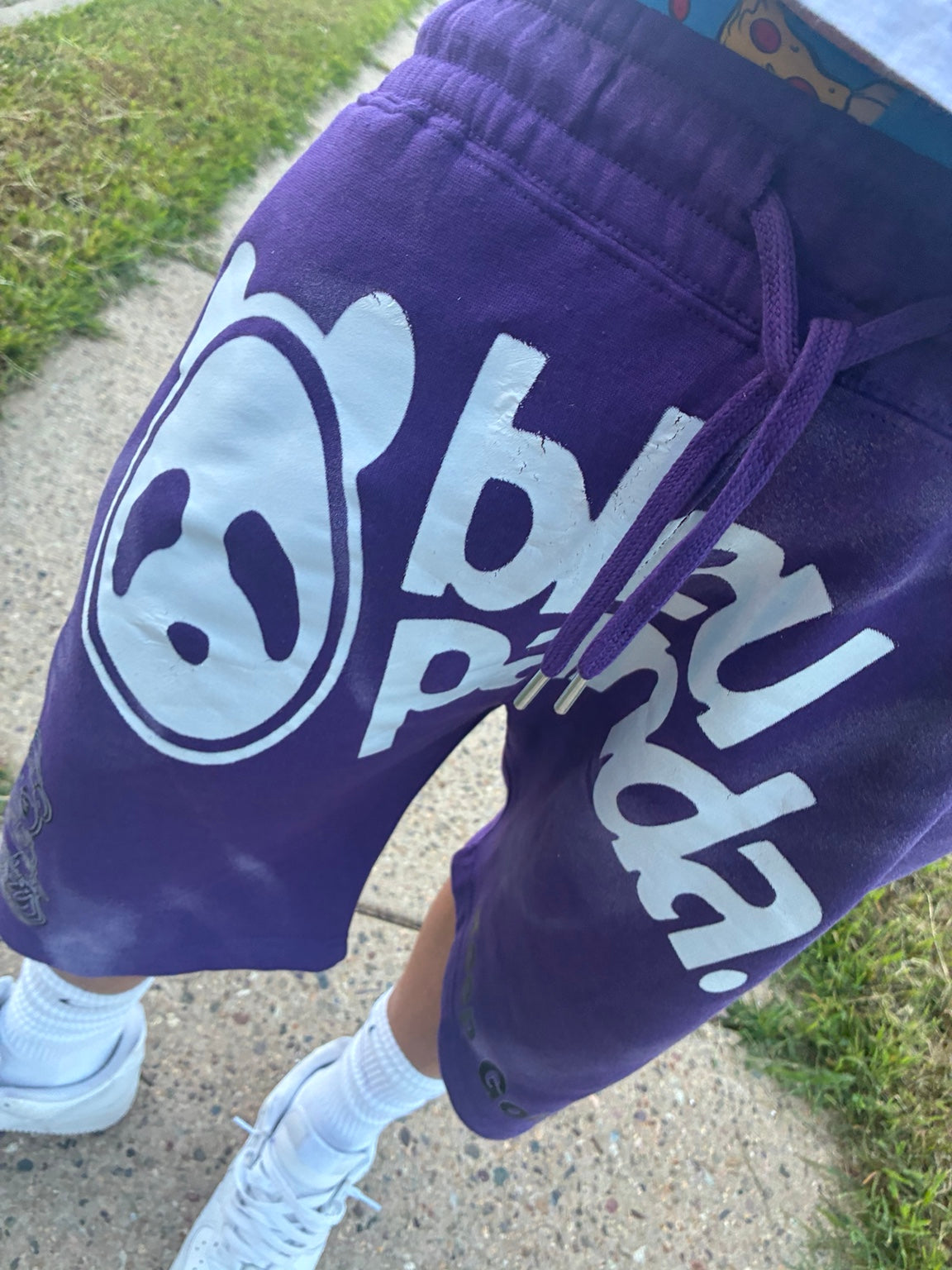 Bleu Panda purple signature shorts front detail