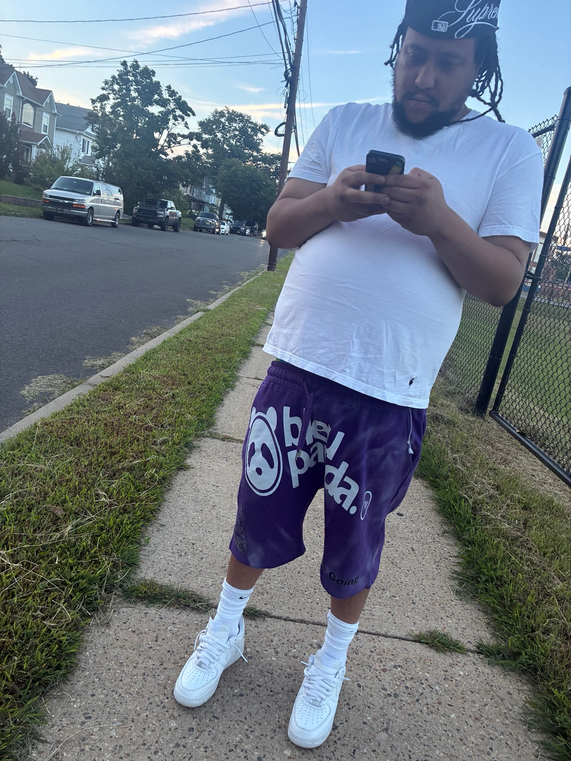 Bleu Panda purple signature shorts model photo