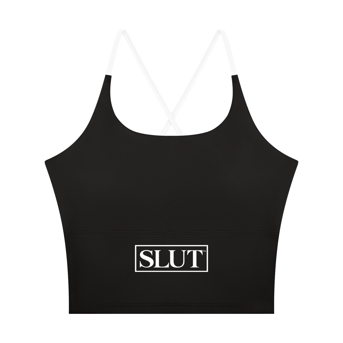 SLUT CROSS\-BACK CROP SPORTS BRA  **STRONG • LIBERATED UNAPOLOGETIC  THRIVING
