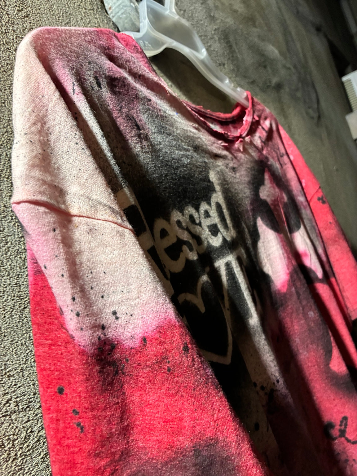 Blessed LOVE distressed tee detail