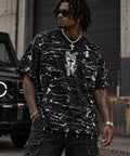 Cross My Heart distressed black and white cross tee model photo