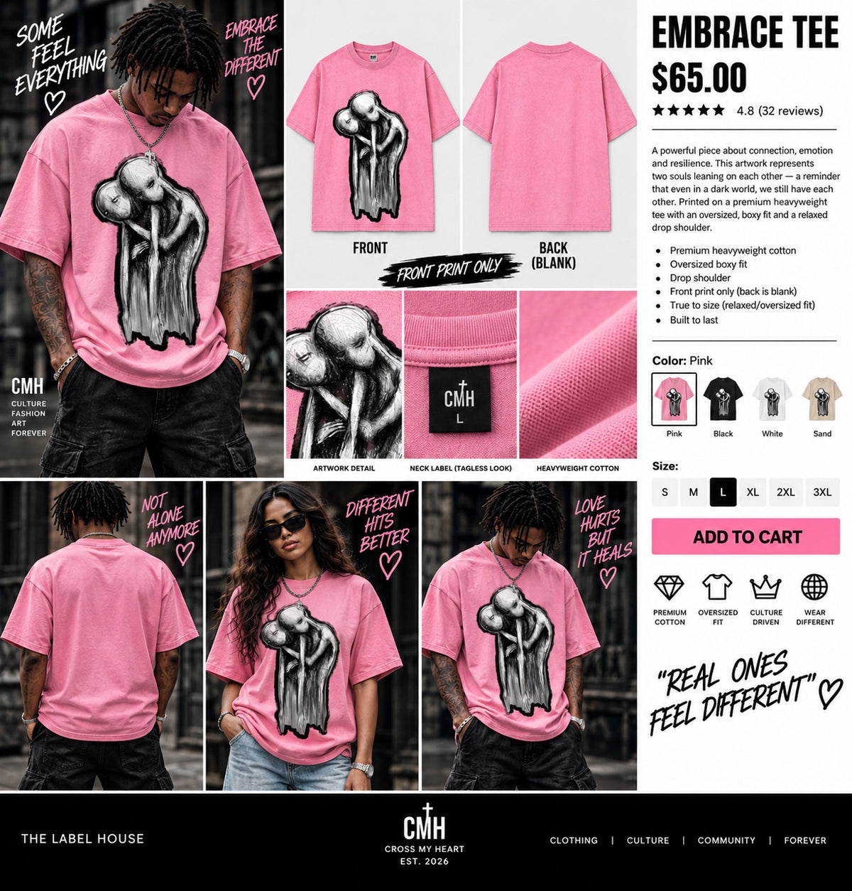 CMH Embrace Tee pink product and model photos
