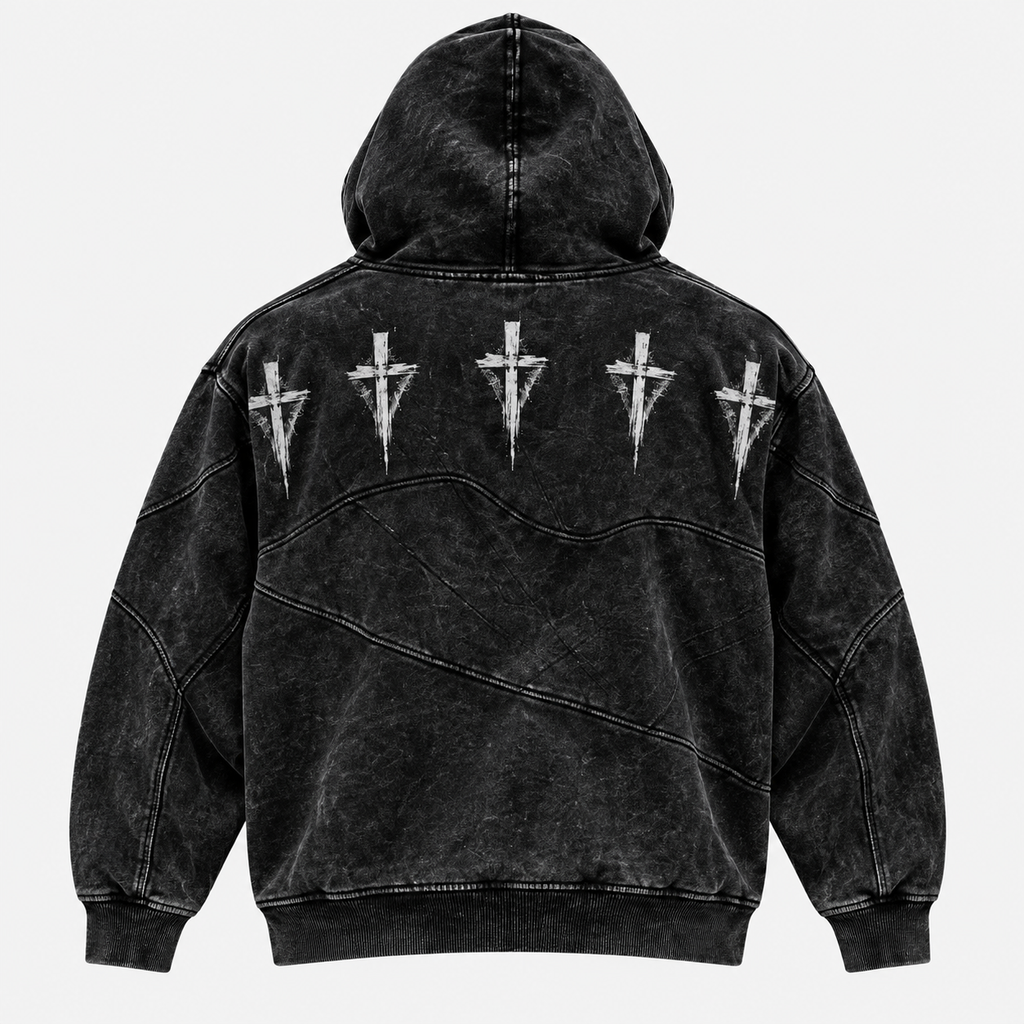Back view of Five Cross Panel Zip Hoodie
