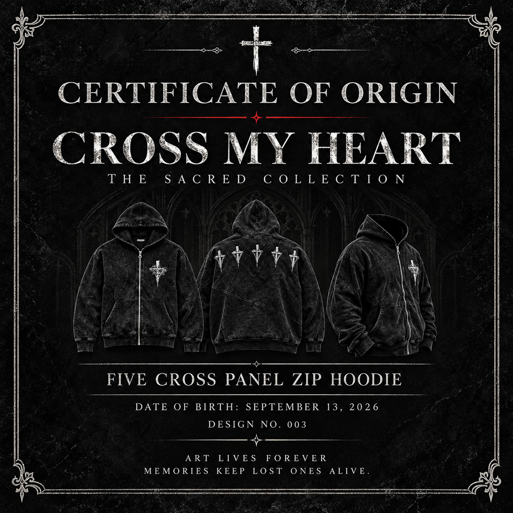 Certificate of Origin for Five Cross Panel Zip Hoodie, Design 003