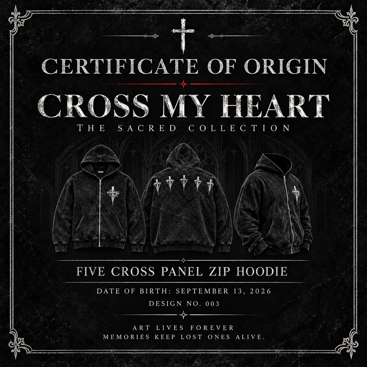 Certificate of Origin for Five Cross Panel Zip Hoodie, Design 003