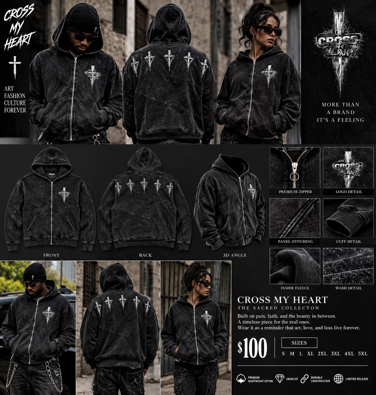 Cross My Heart Five Cross Panel Zip Hoodie lookbook