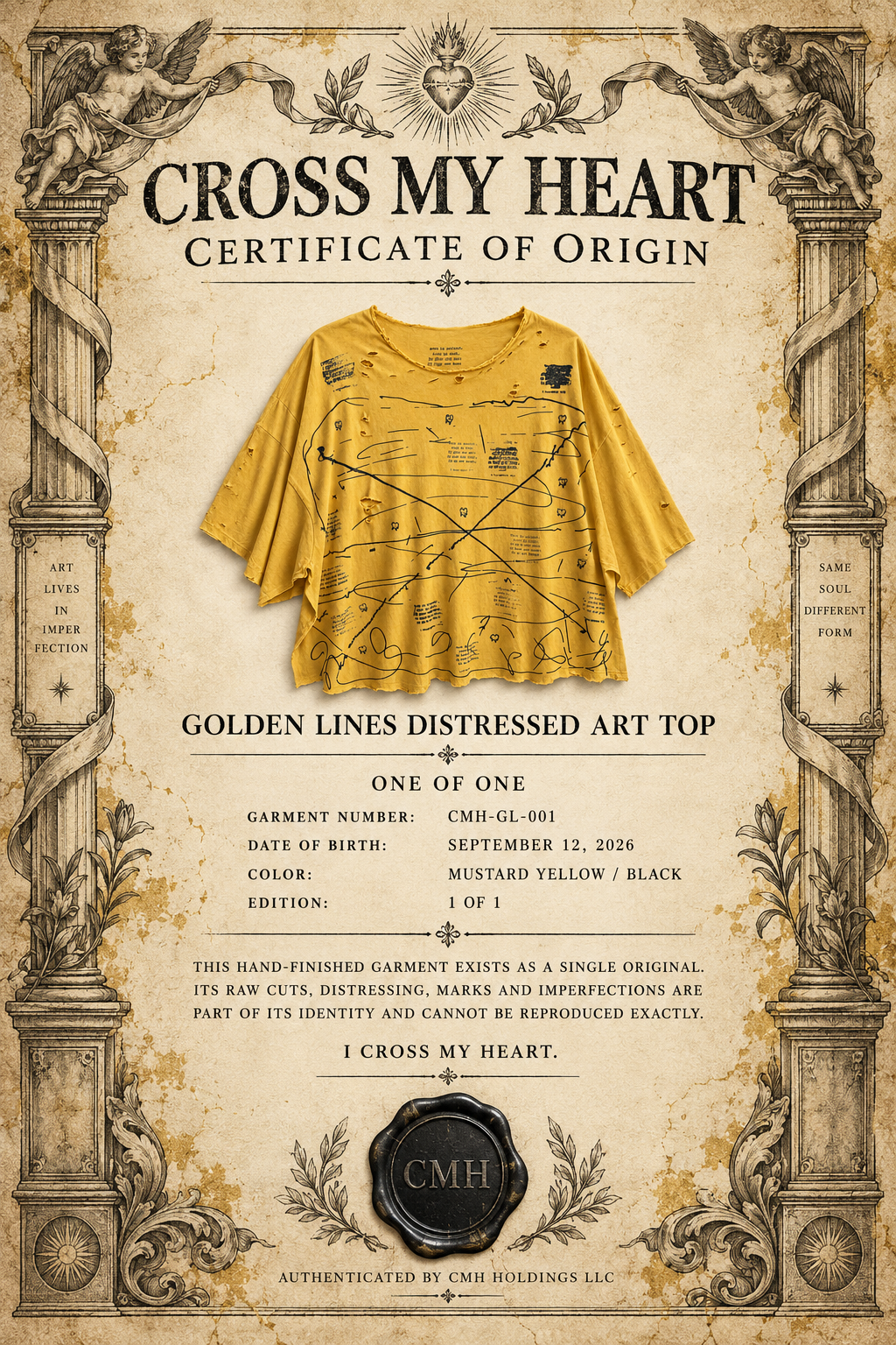 Cross My Heart Golden Lines 1 of 1 Certificate of Origin