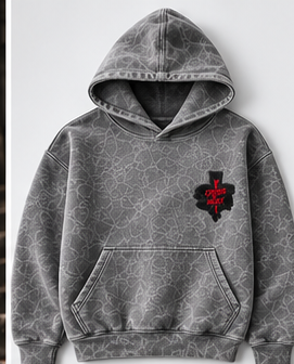 Cross My Heart washed gray hoodie front