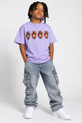 Child model wearing the CMH Kids Lavender Four Hearts Tee