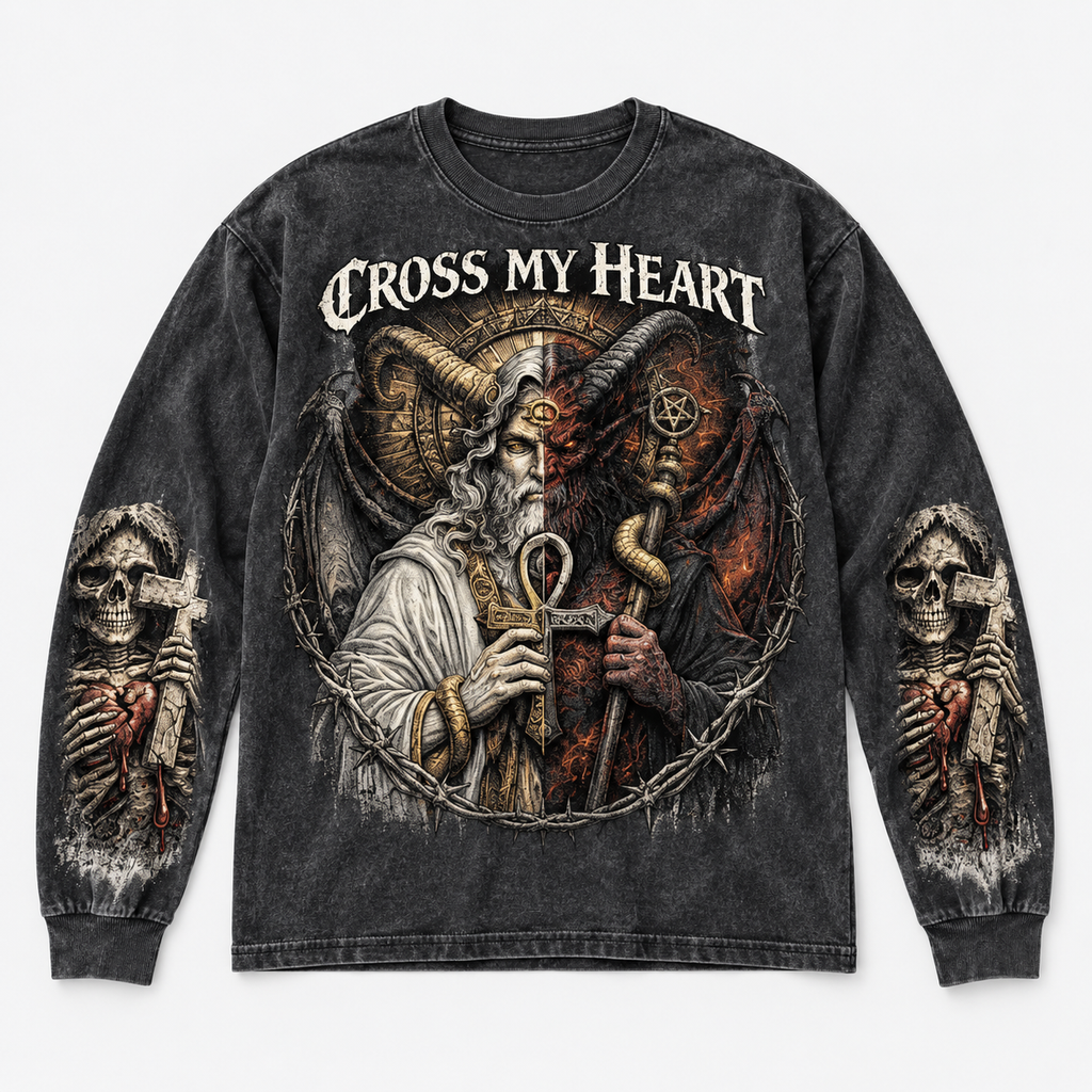 Cross My Heart Light and Darkness Relic charcoal long sleeve flat product view