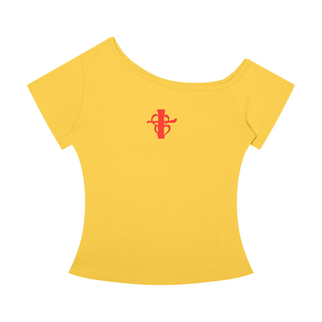 Yellow Cross My Heart off-the-shoulder tee front
