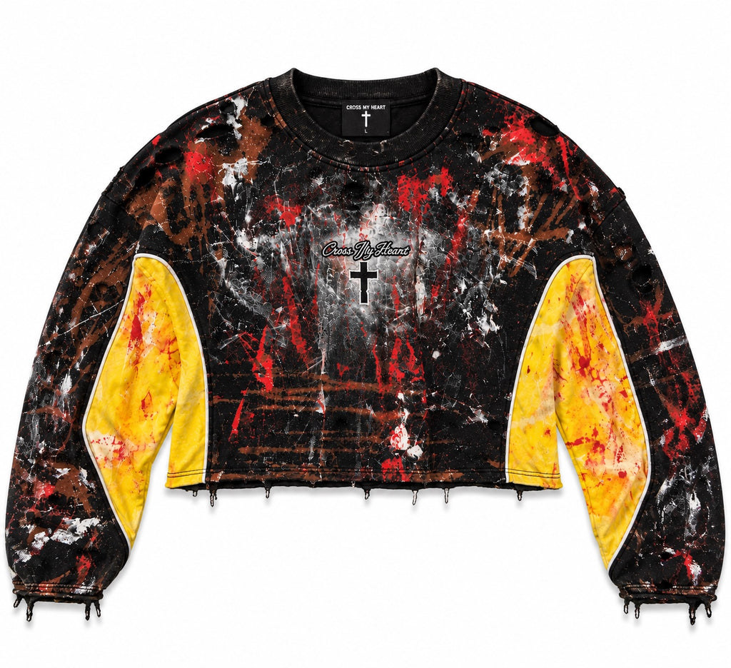 Cross My Heart Painter’s Canvas cropped long sleeve flat product view
