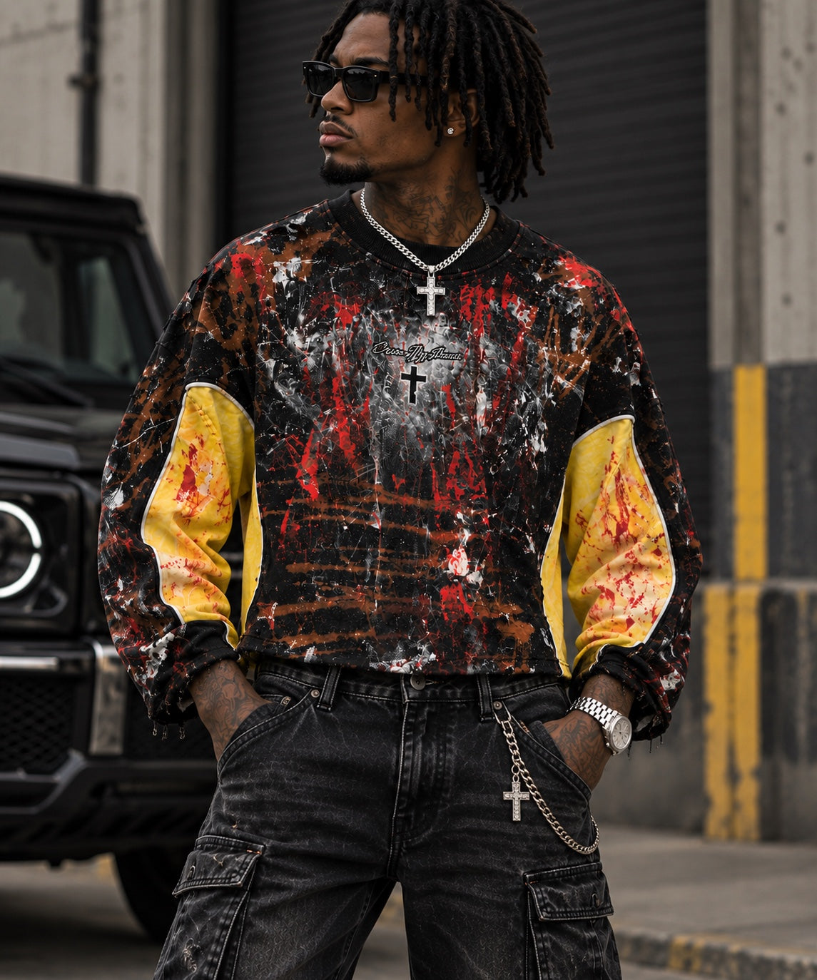 Cross My Heart Painter’s Canvas cropped long sleeve streetwear look