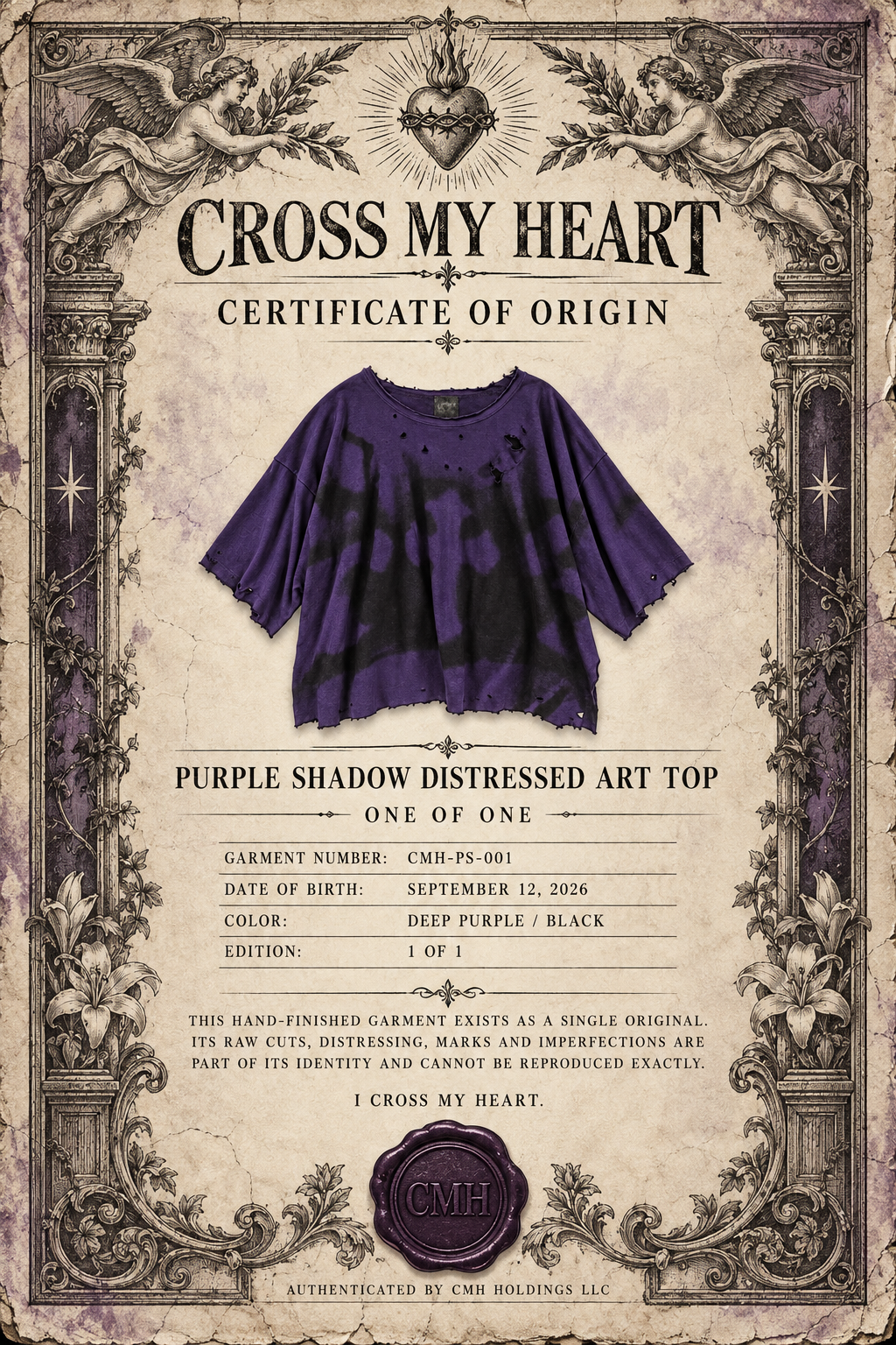 Cross My Heart Purple Shadow 1 of 1 Certificate of Origin